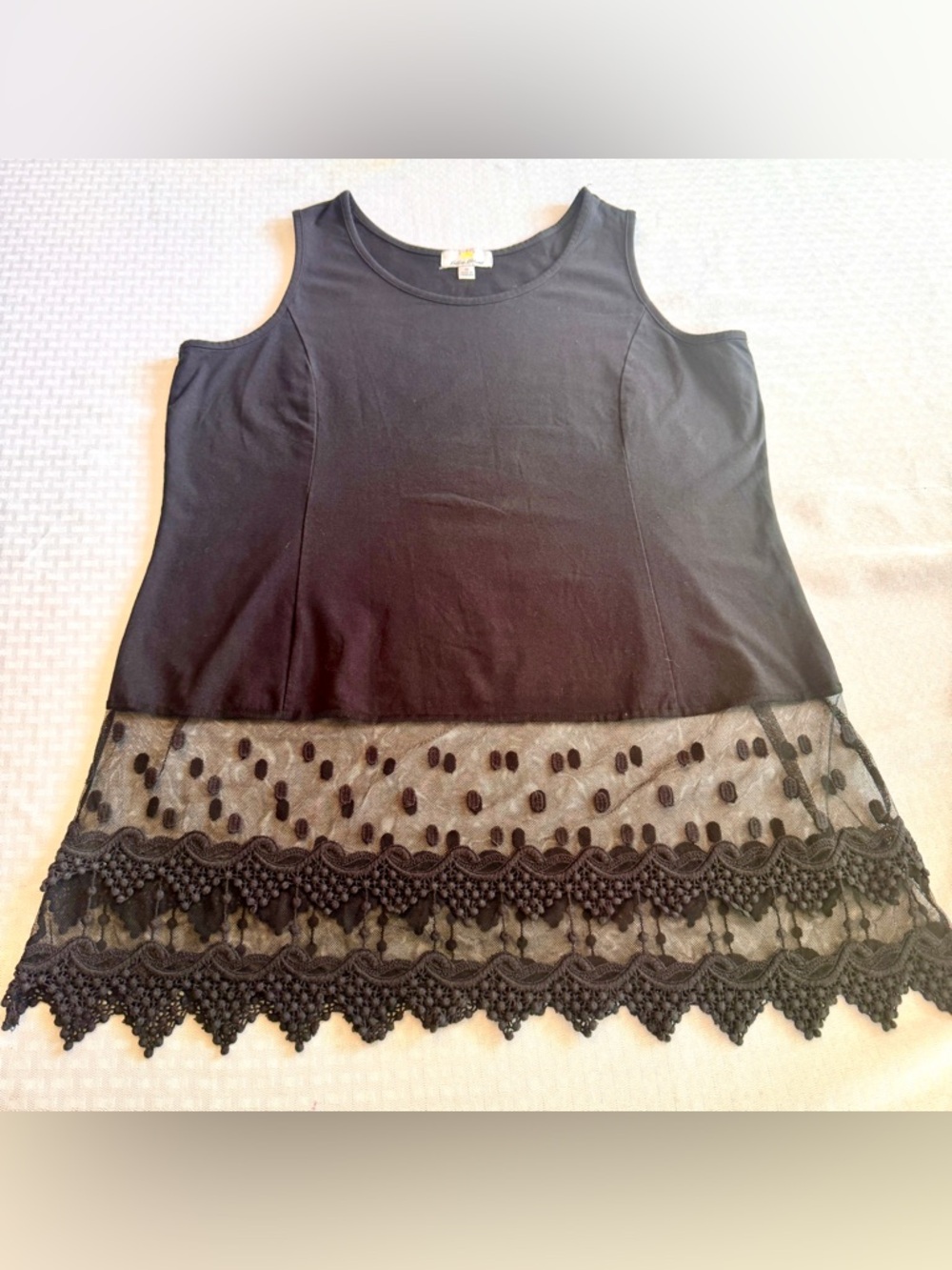 Kathleen Kirkwood Lace Hem‎ Tank Top Black Sleeveless Blouse 1X